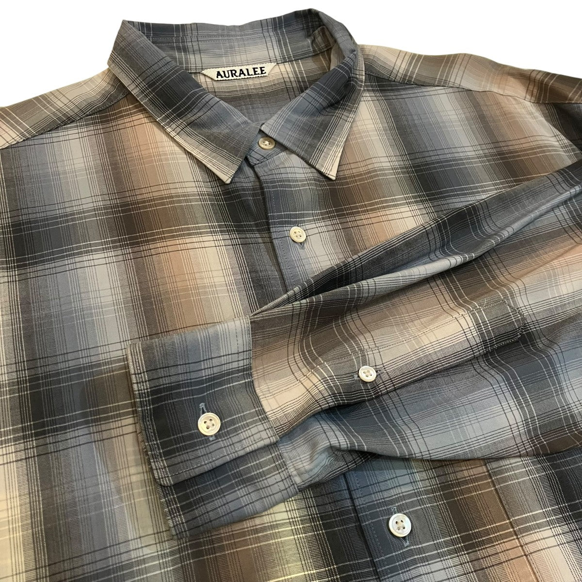 AURALEE SUPER LIGHT WOOL CHECK SHIRTS オンブレチェックシャツ 古着・中古-4枚目のアイテム画像