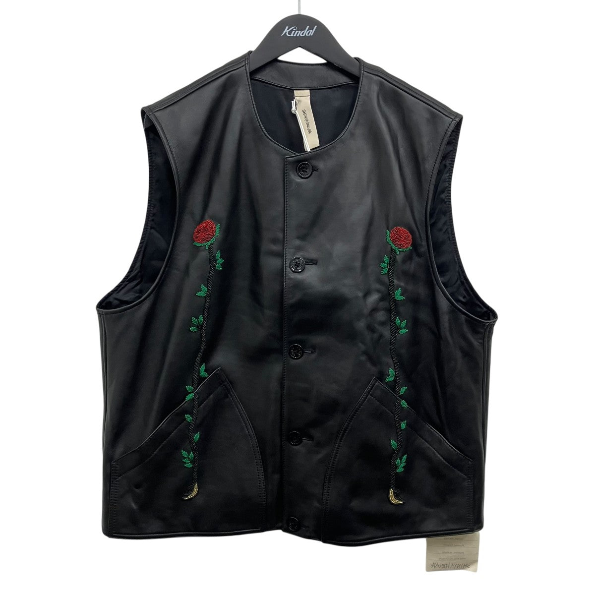 SHINYA KOZUKA 26SS BLOOMED MOON BLACK SMITH WITH EMBROIDERY レザーベスト 古着・中古-1枚目のアイテム画像