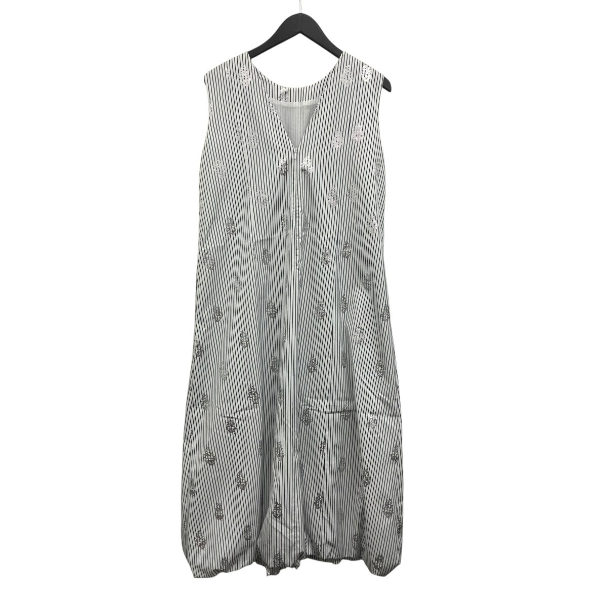 ne quittez pas Poplin Foil Print Sleeveless Balloon Dressストライプキャミソールワンピース 古着・中古-2枚目のアイテム画像