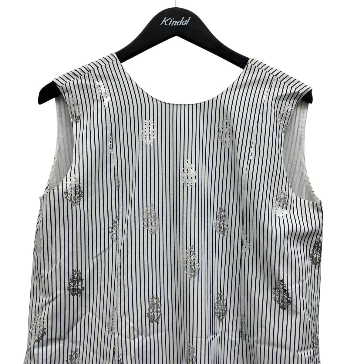 ne quittez pas Poplin Foil Print Sleeveless Balloon Dressストライプキャミソールワンピース 古着・中古-3枚目のアイテム画像