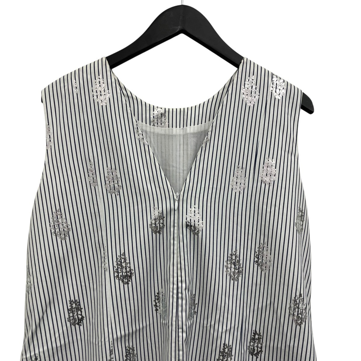 ne quittez pas Poplin Foil Print Sleeveless Balloon Dressストライプキャミソールワンピース 古着・中古-4枚目のアイテム画像