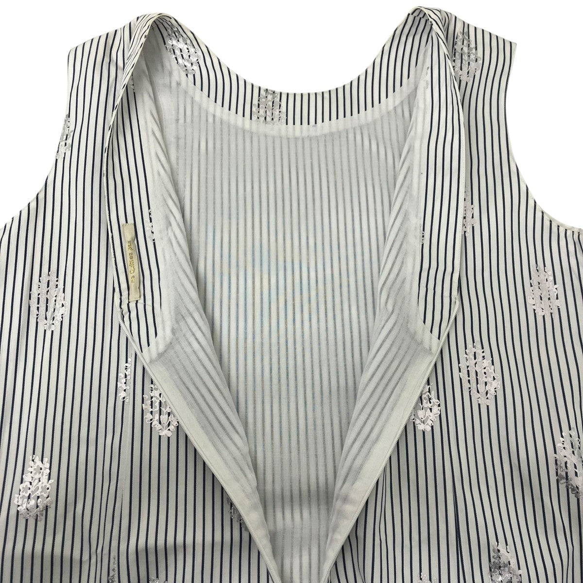 ne quittez pas Poplin Foil Print Sleeveless Balloon Dressストライプキャミソールワンピース 古着・中古-5枚目のアイテム画像