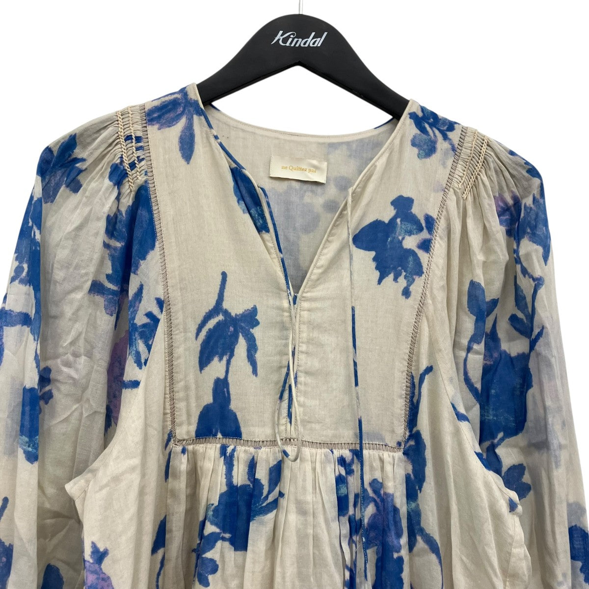 ne quittez pas Cotton Voile Rose Print Hand Smocking Dress ワンピース 古着・中古-3枚目のアイテム画像