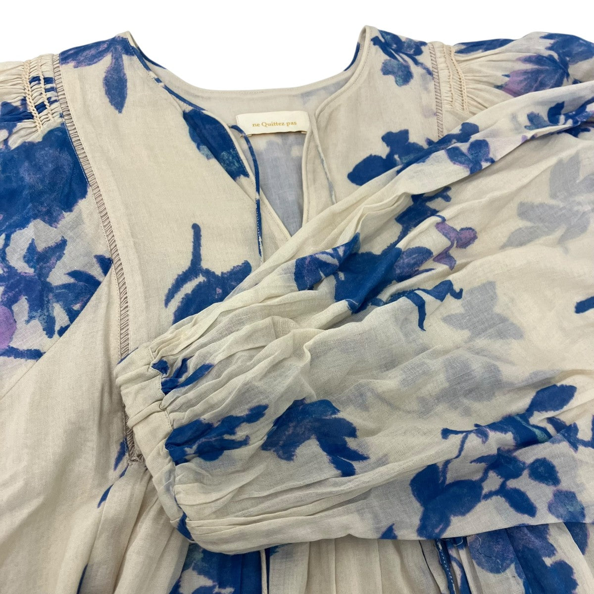 ne quittez pas Cotton Voile Rose Print Hand Smocking Dress ワンピース 古着・中古-4枚目のアイテム画像