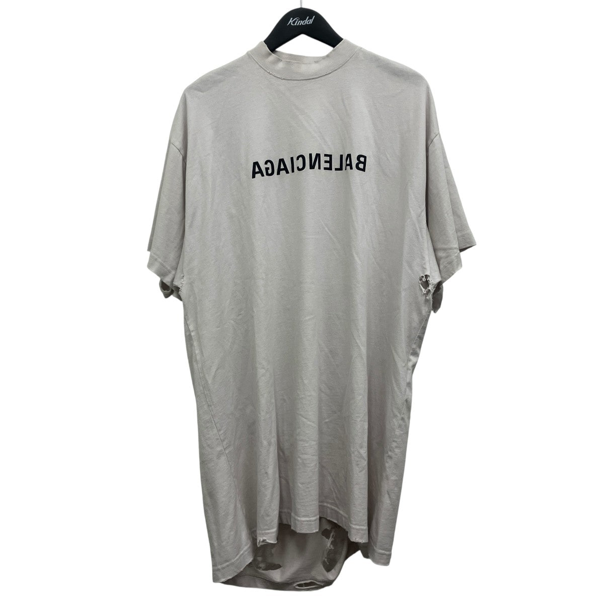 ミラーロゴダメージ加工オーバーサイズクルーネック半袖Tシャツ