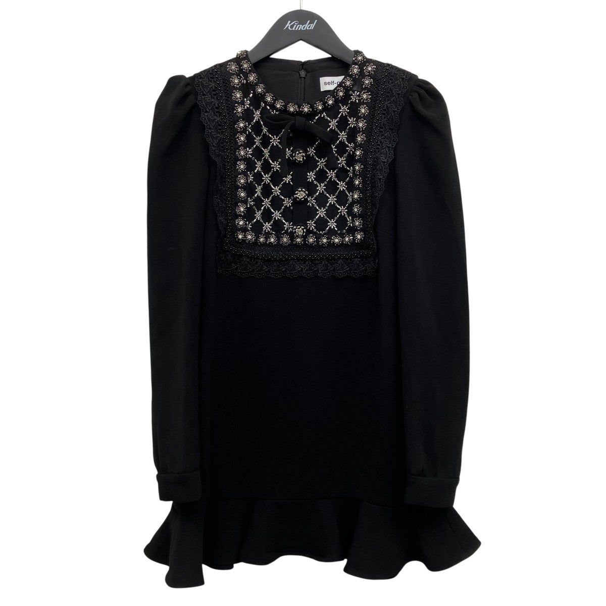 Black Crepe Embellished Tunic ビジューデザインレースドレス