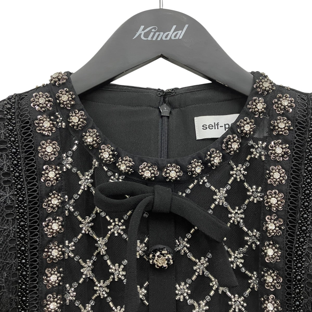 Black Crepe Embellished Tunic ビジューデザインレースドレス