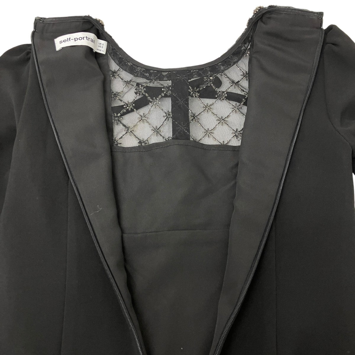 Black Crepe Embellished Tunic ビジューデザインレースドレス