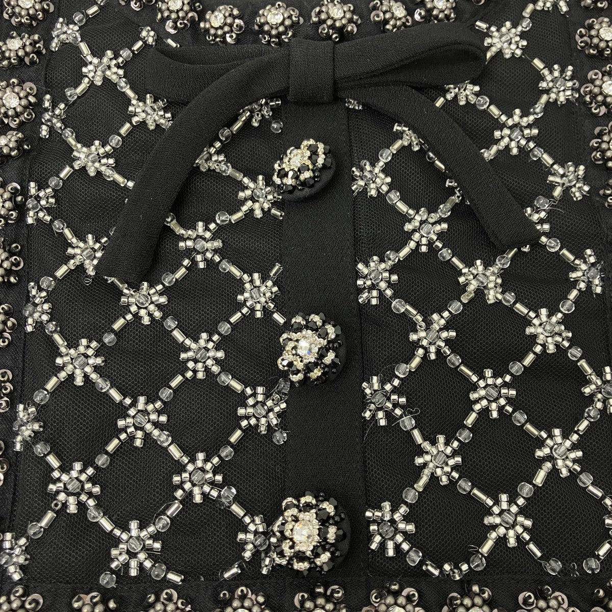 Black Crepe Embellished Tunic ビジューデザインレースドレス