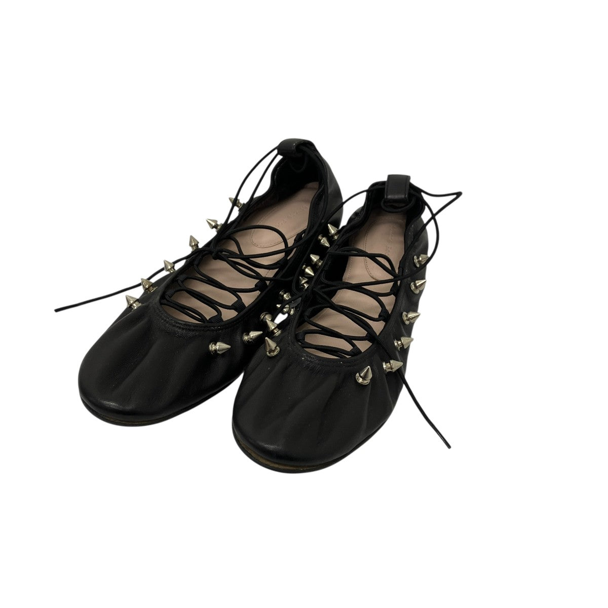 ELASTICATED LACES ROUND PUMP W STUDS バレエパンプス
