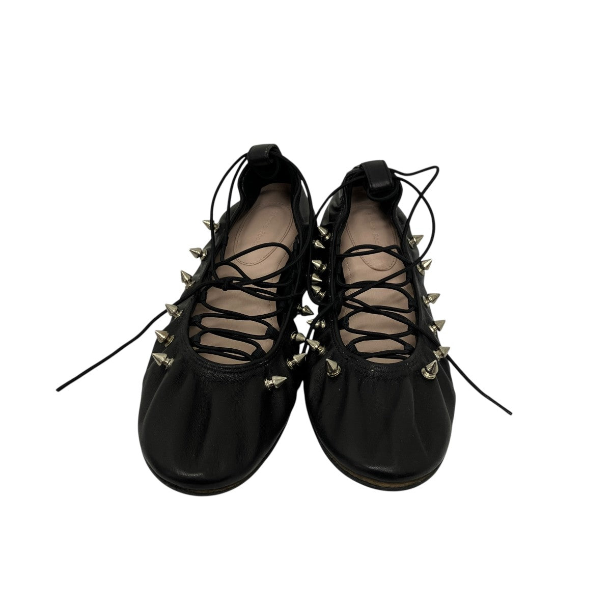 ELASTICATED LACES ROUND PUMP W STUDS バレエパンプス