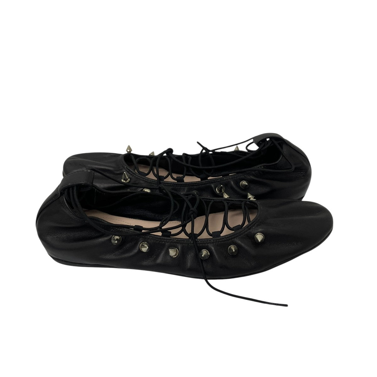 ELASTICATED LACES ROUND PUMP W STUDS バレエパンプス