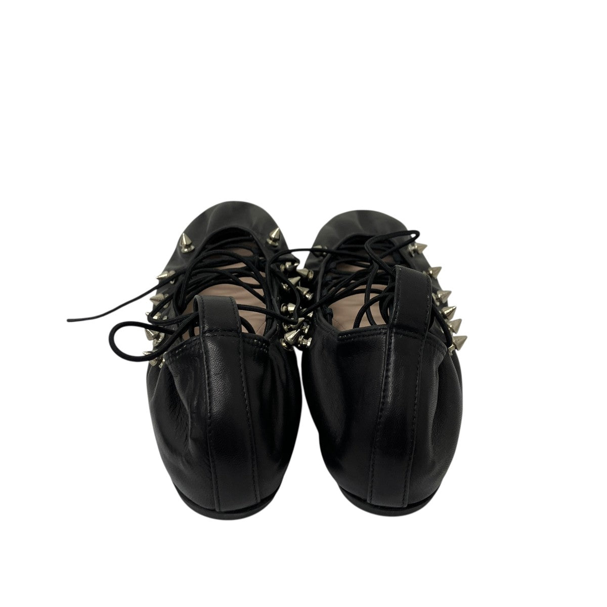 ELASTICATED LACES ROUND PUMP W STUDS バレエパンプス