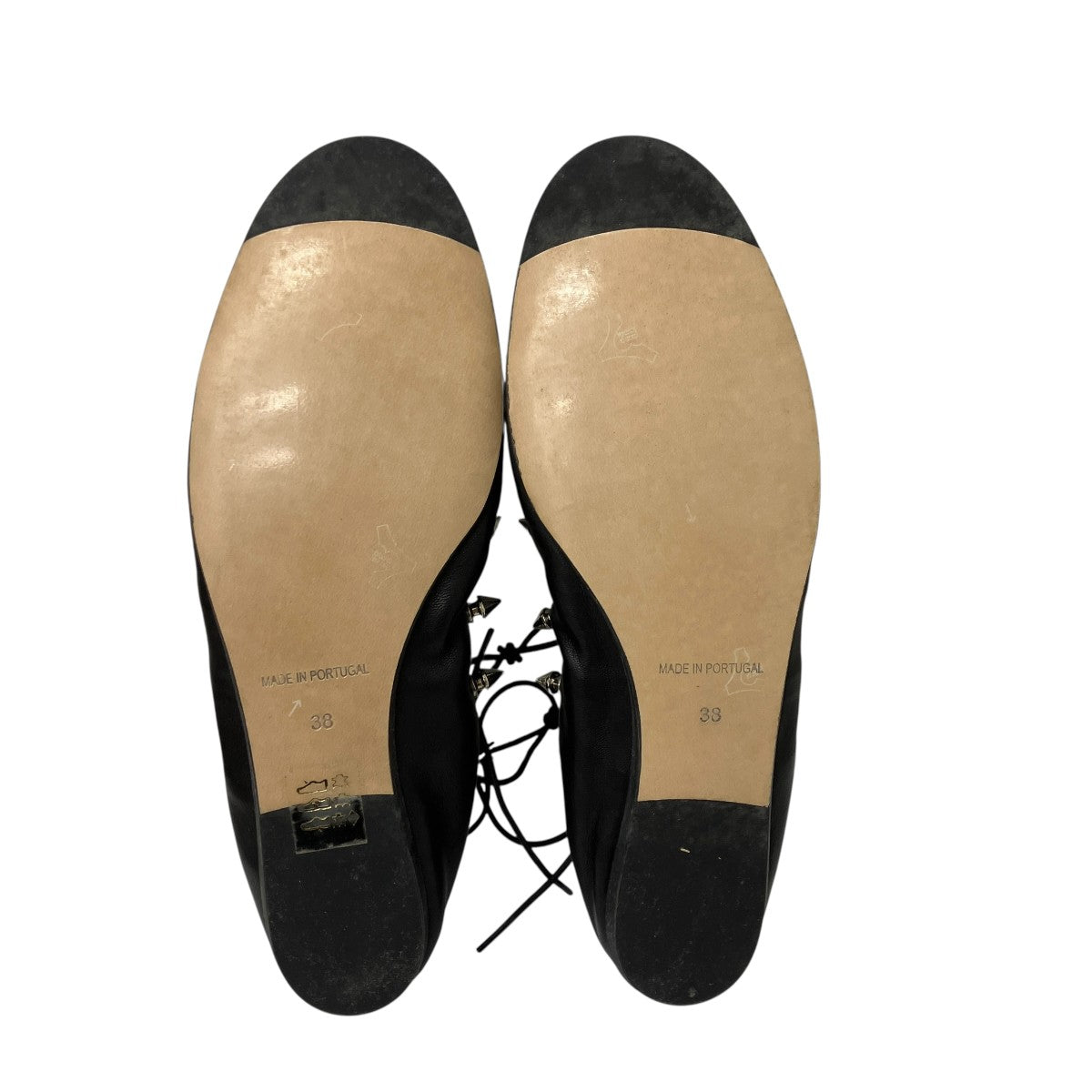 ELASTICATED LACES ROUND PUMP W STUDS バレエパンプス