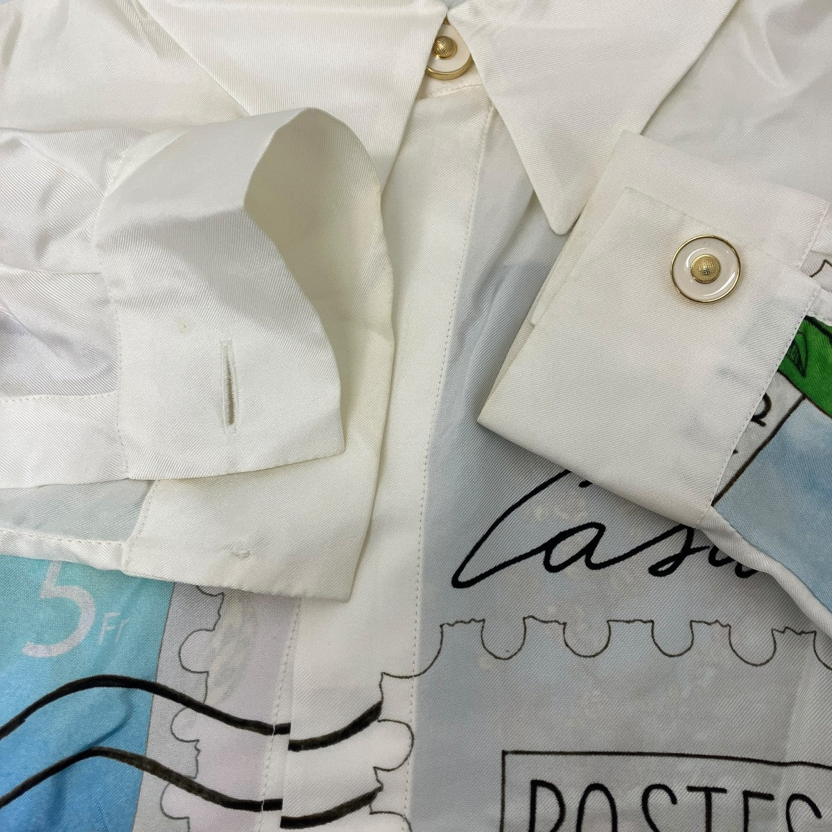 Long-Sleeve Silk Shirt ’Souvenirs De Vacances シルクプリントシャツ