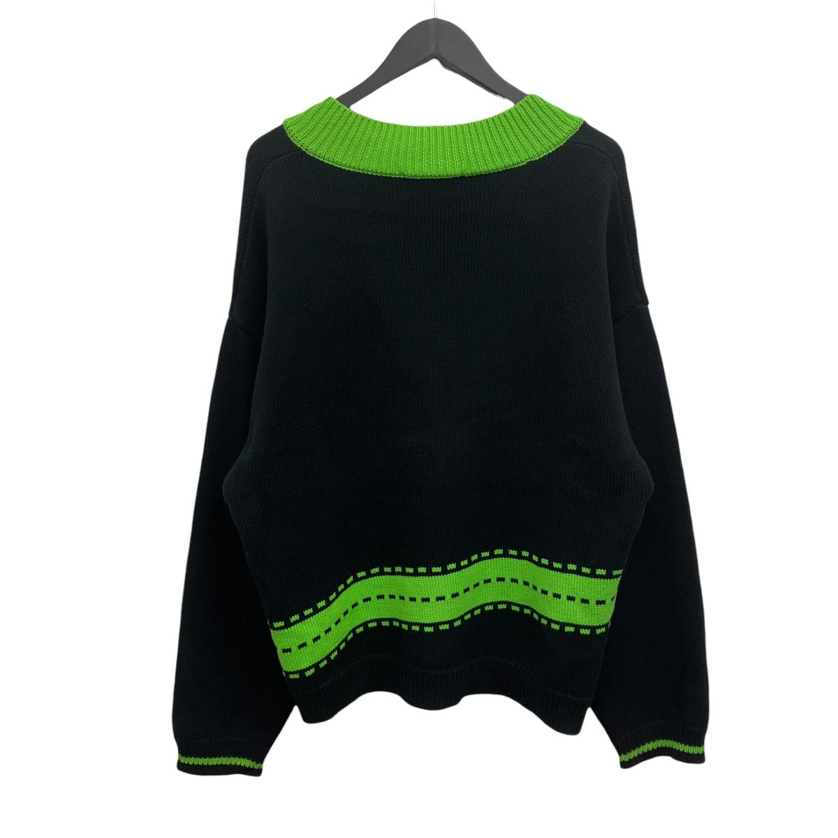 mr Vネック長袖ウェア 黒緑 ATIVE(エイティブ) Green Knitted Cotton V-Neck Sweater Vネック