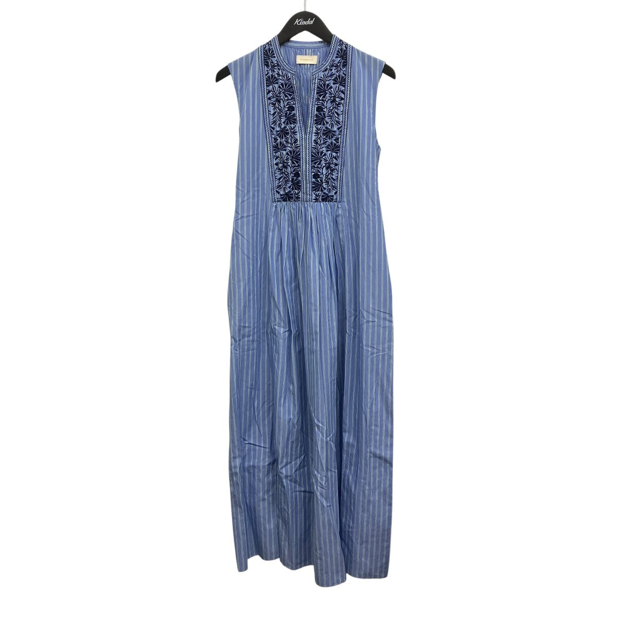 Poplin Stripe Flower Embroidery Sleeveless Dress ノースリーブフラワーエンブロイダリードレス
