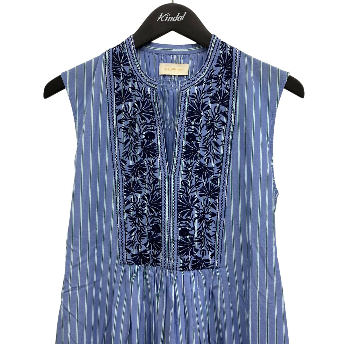 Poplin Stripe Flower Embroidery Sleeveless Dress ノースリーブフラワーエンブロイダリードレス