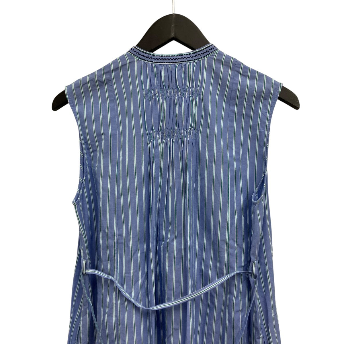 Poplin Stripe Flower Embroidery Sleeveless Dress ノースリーブフラワーエンブロイダリードレス