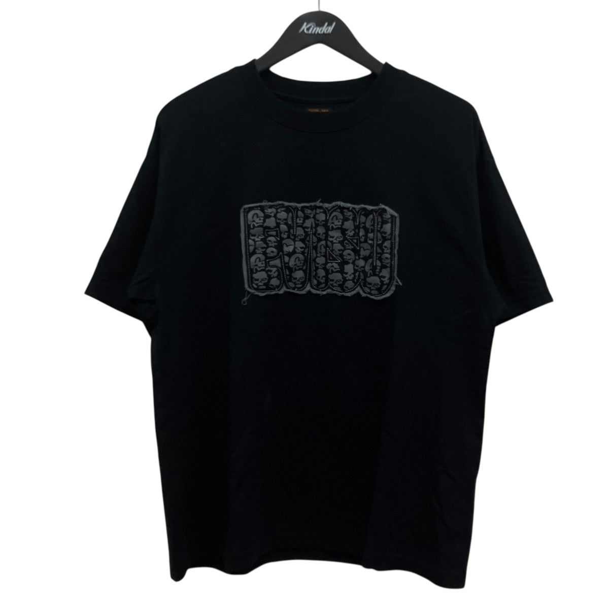 スカルEVISUロゴディストレスドTシャツ