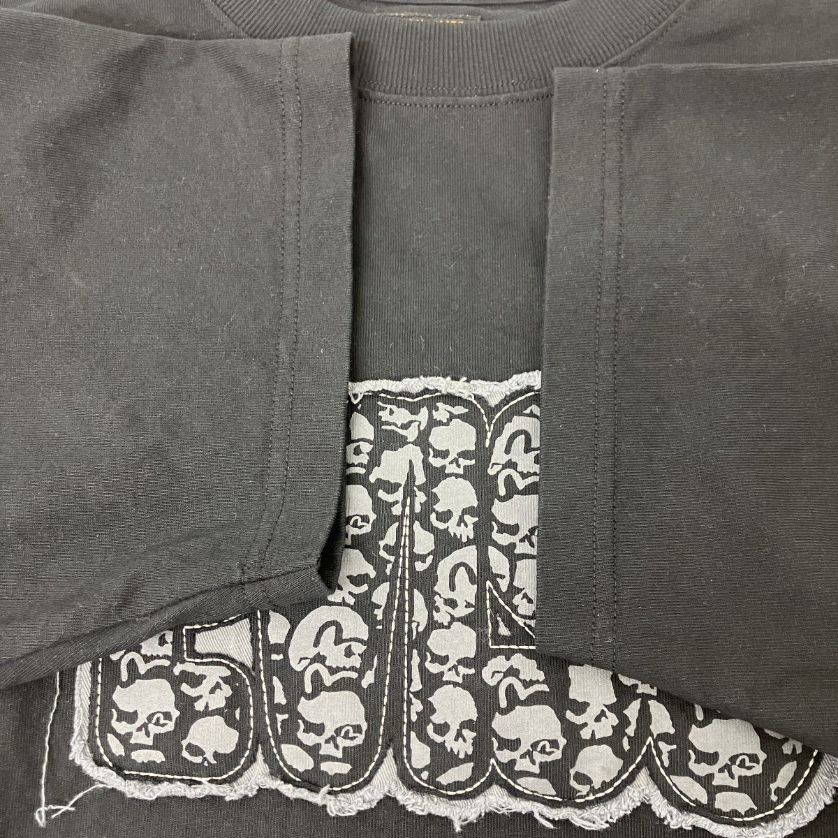 スカルEVISUロゴディストレスドTシャツ