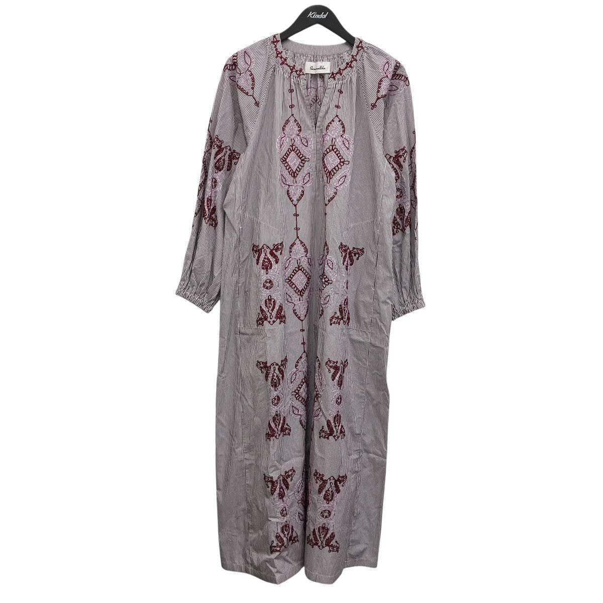 Cotton Aari Embroidery Stripe Dress コットンアーリエンブロイダリーワンピース