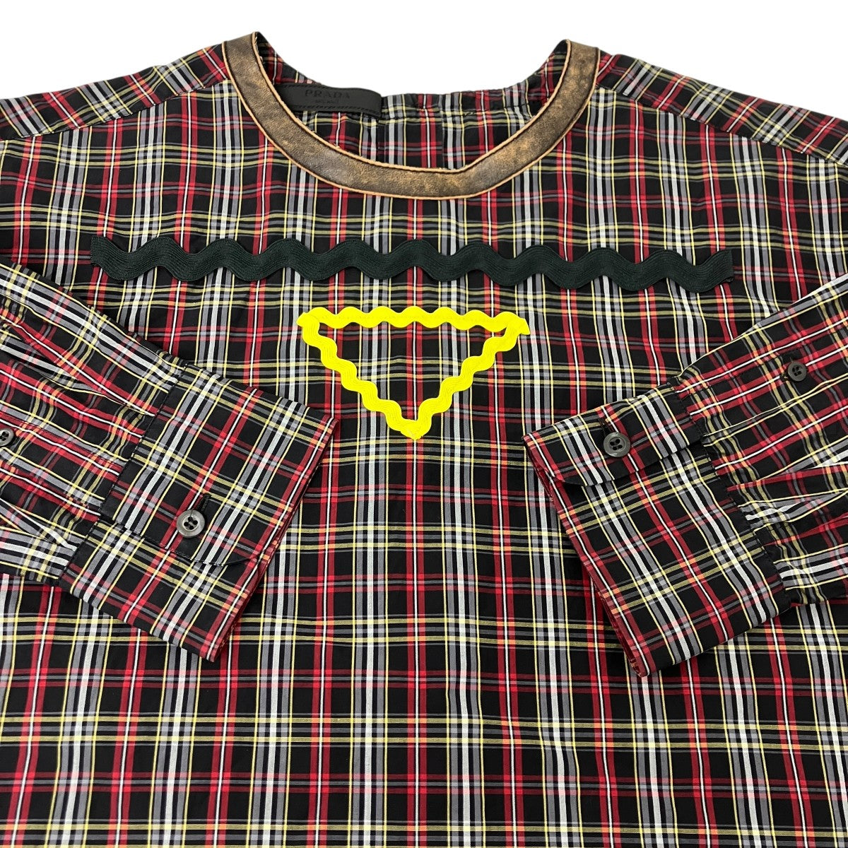 PRADA(プラダ) デザインチェックシャツ UCN500 ブラック×レッド サイズ