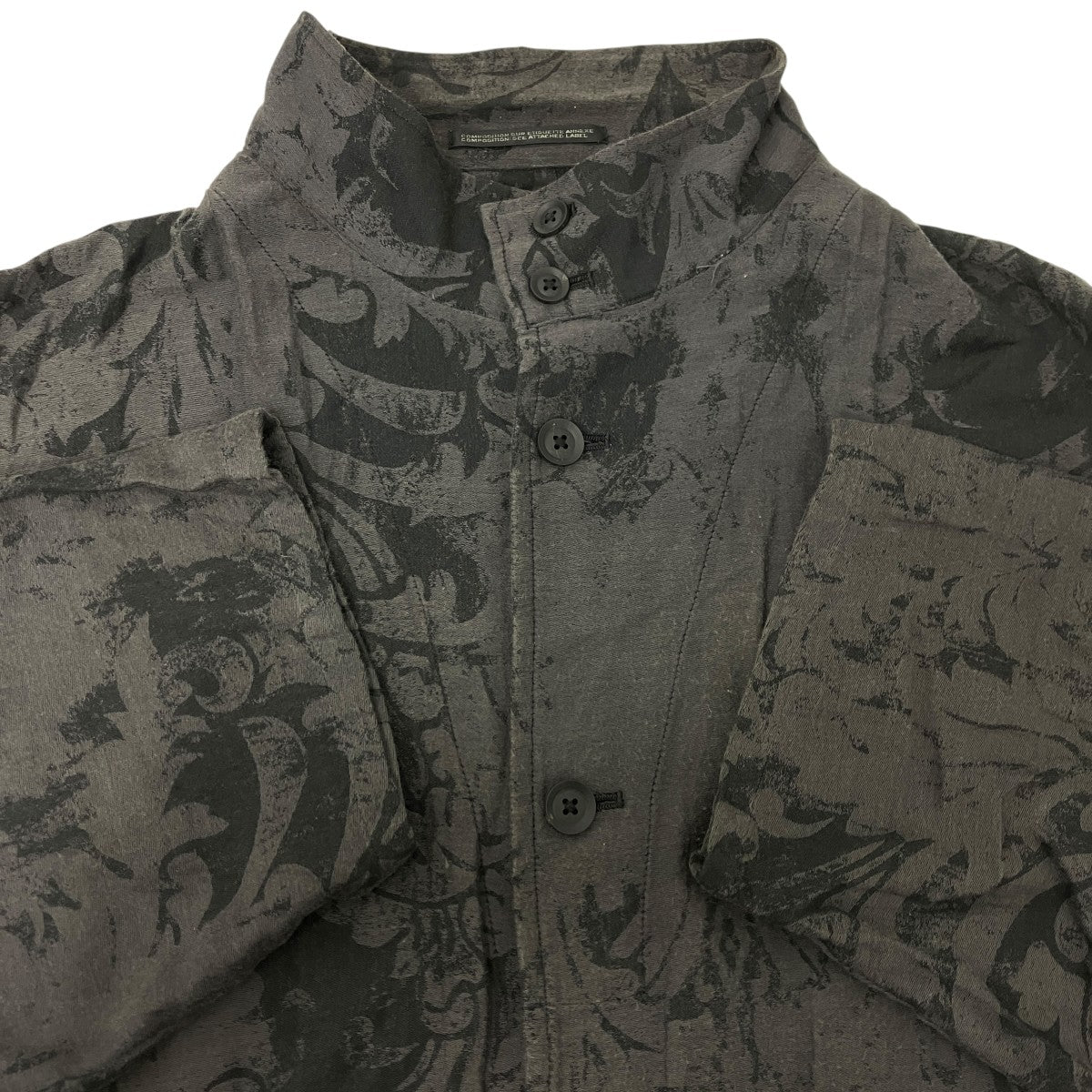 26SSJACQUARD PATTERN MESSAGE PRINTED STAND JACKET ジャガードロングシャツ