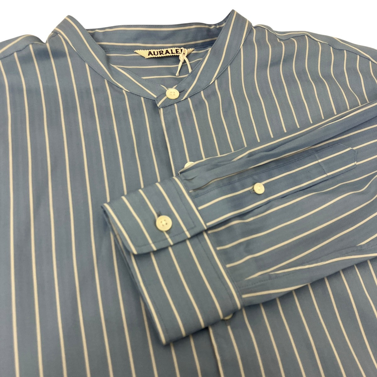 COTTON SILK STRIPE STAND COLLAR SHIRT ストライプシャツ