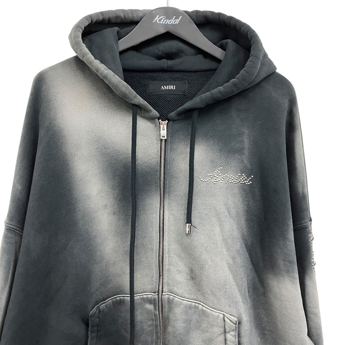 BLACK BONES STUDED OVERSIZED ZIP HOODIE ラインストーンジップパーカー