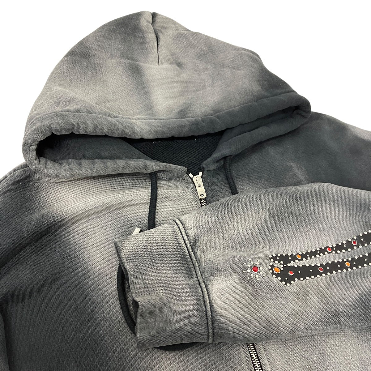 BLACK BONES STUDED OVERSIZED ZIP HOODIE ラインストーンジップパーカー