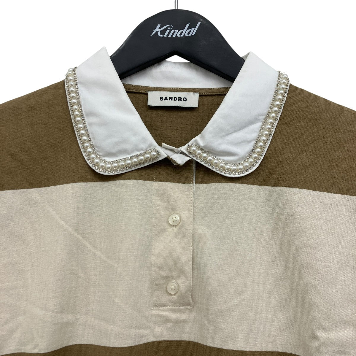 Sandro ストライプポロネックシャツ 古着・中古-3枚目のアイテム画像