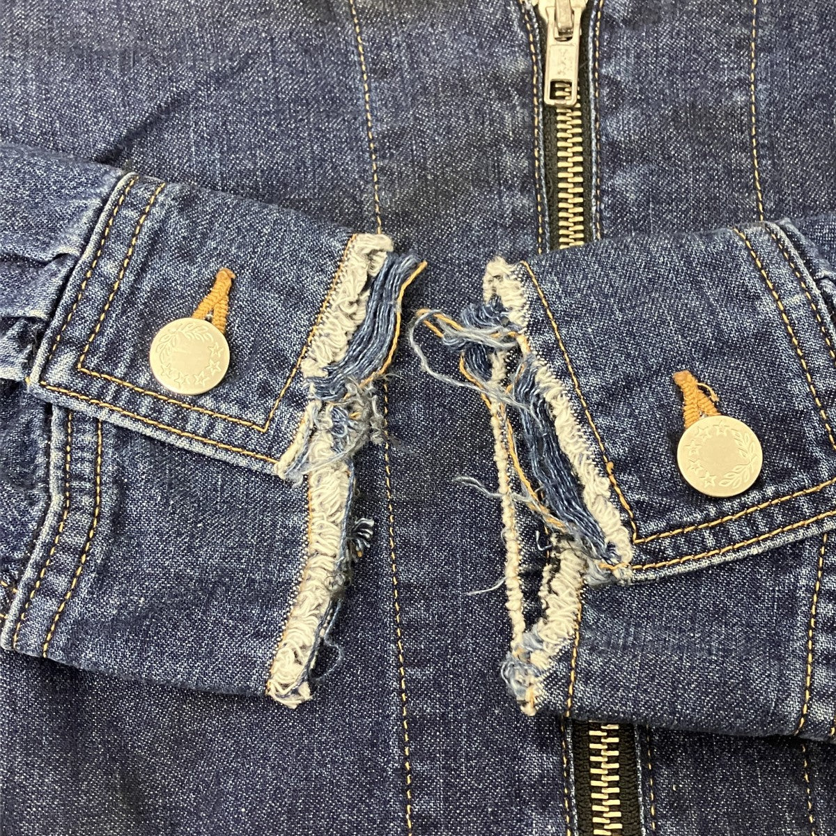 Destroy Pullover Denim Shirts ダメージデニムジップシャツ