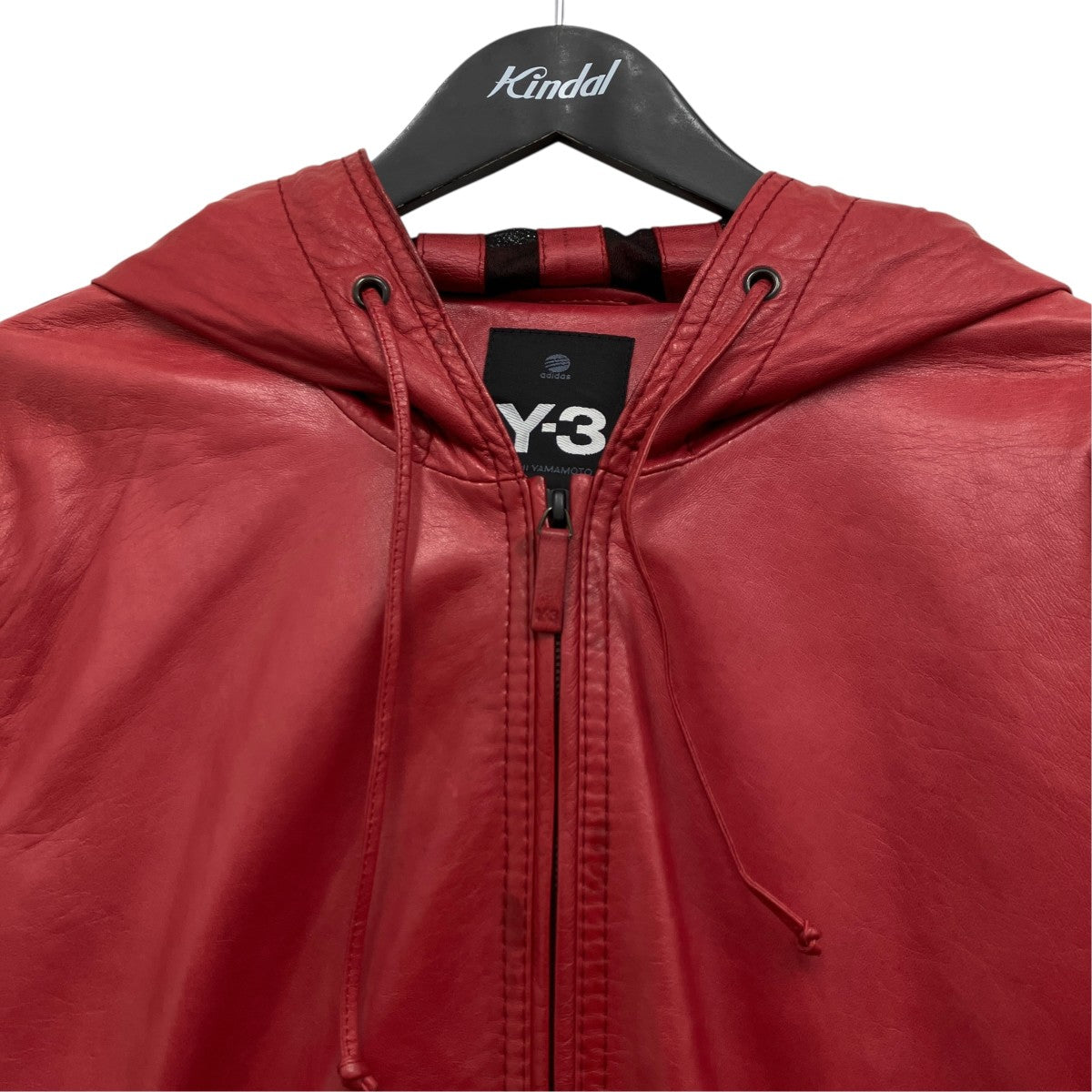 Y-3×adidas フーデッドレザージャケット E58500 レッド サイズ M