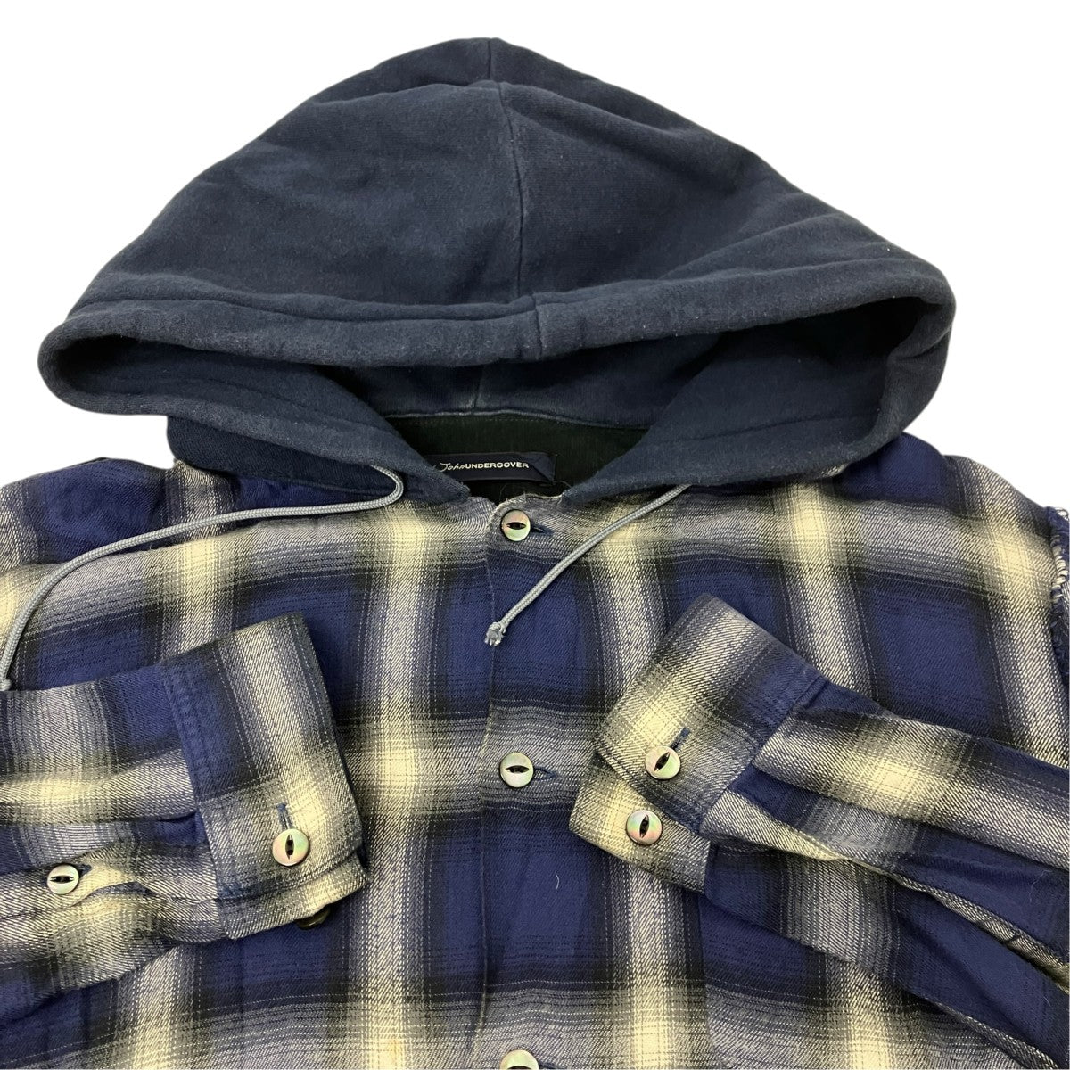 JohnUNDERCOVER フーデッドオンブレチェックシャツ 古着・中古-4枚目のアイテム画像