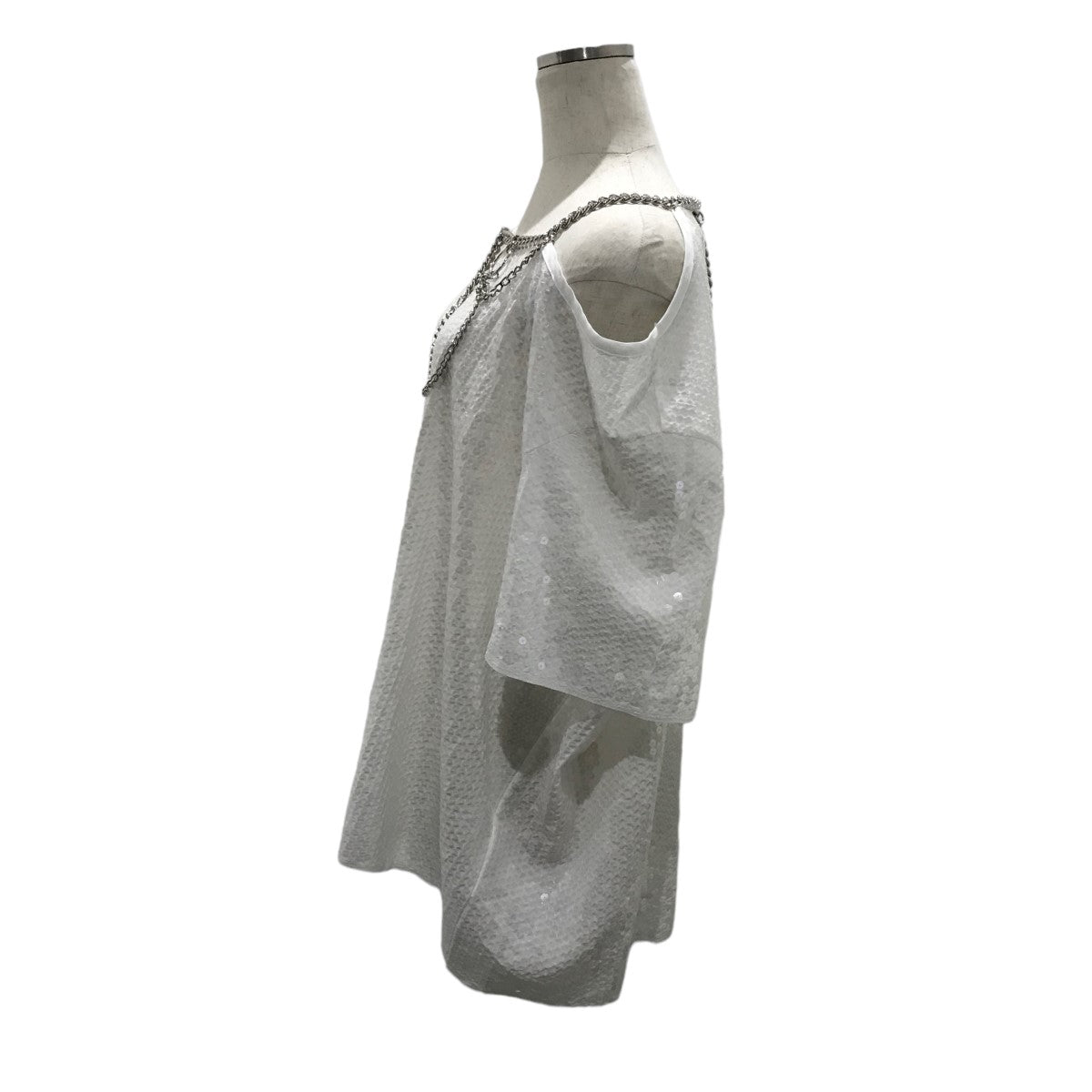 【値下げ】JUNYA WATANABE 24SS スパンコールチェーンリブカットソー JM-B010-051-2-1 ホワイト サイズ：XS (銀座店) JUNYA WATANABE(ジュンヤ ワタナベ) 24SSスパンコールチェーン