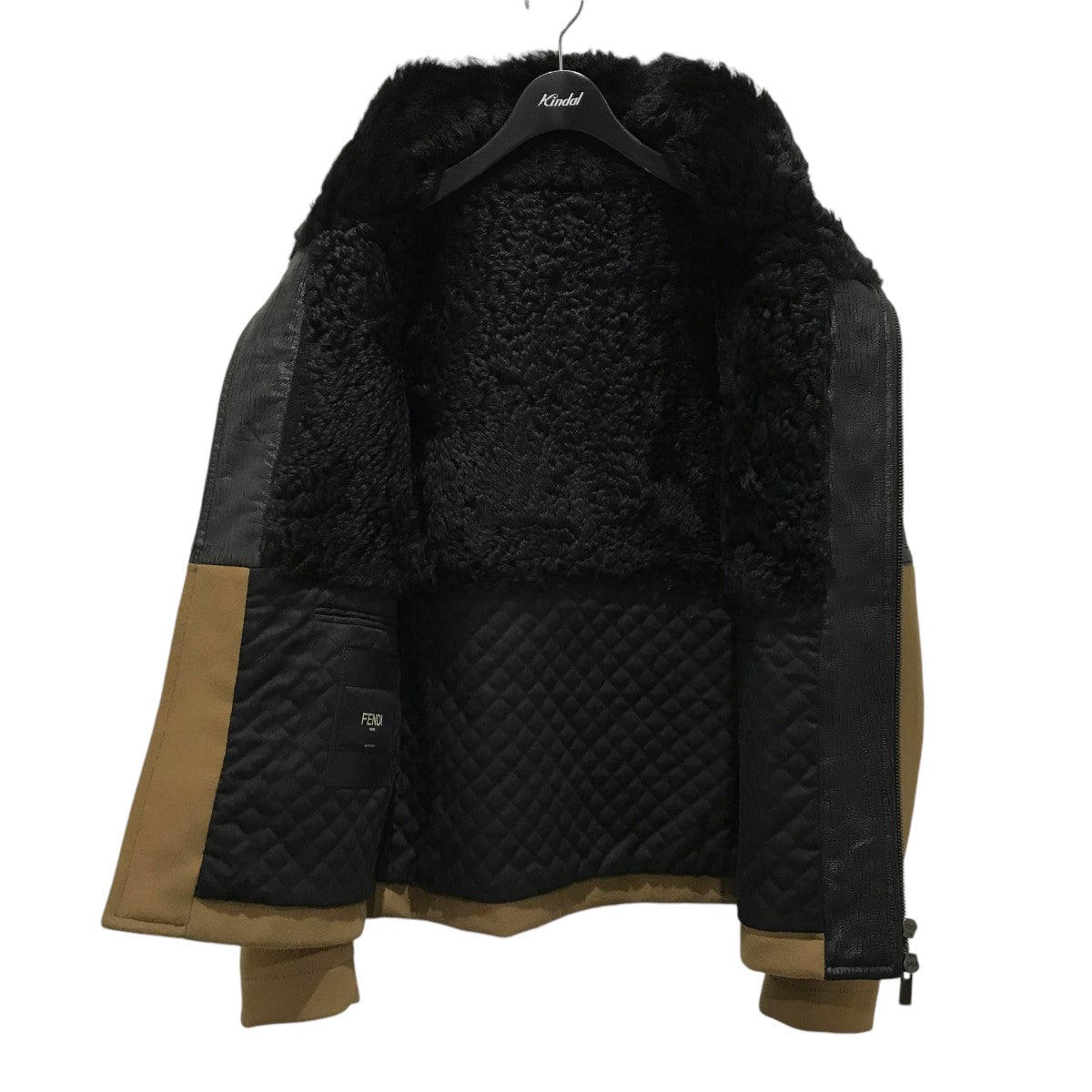 レザー×ウール切替ハイネックジャケット