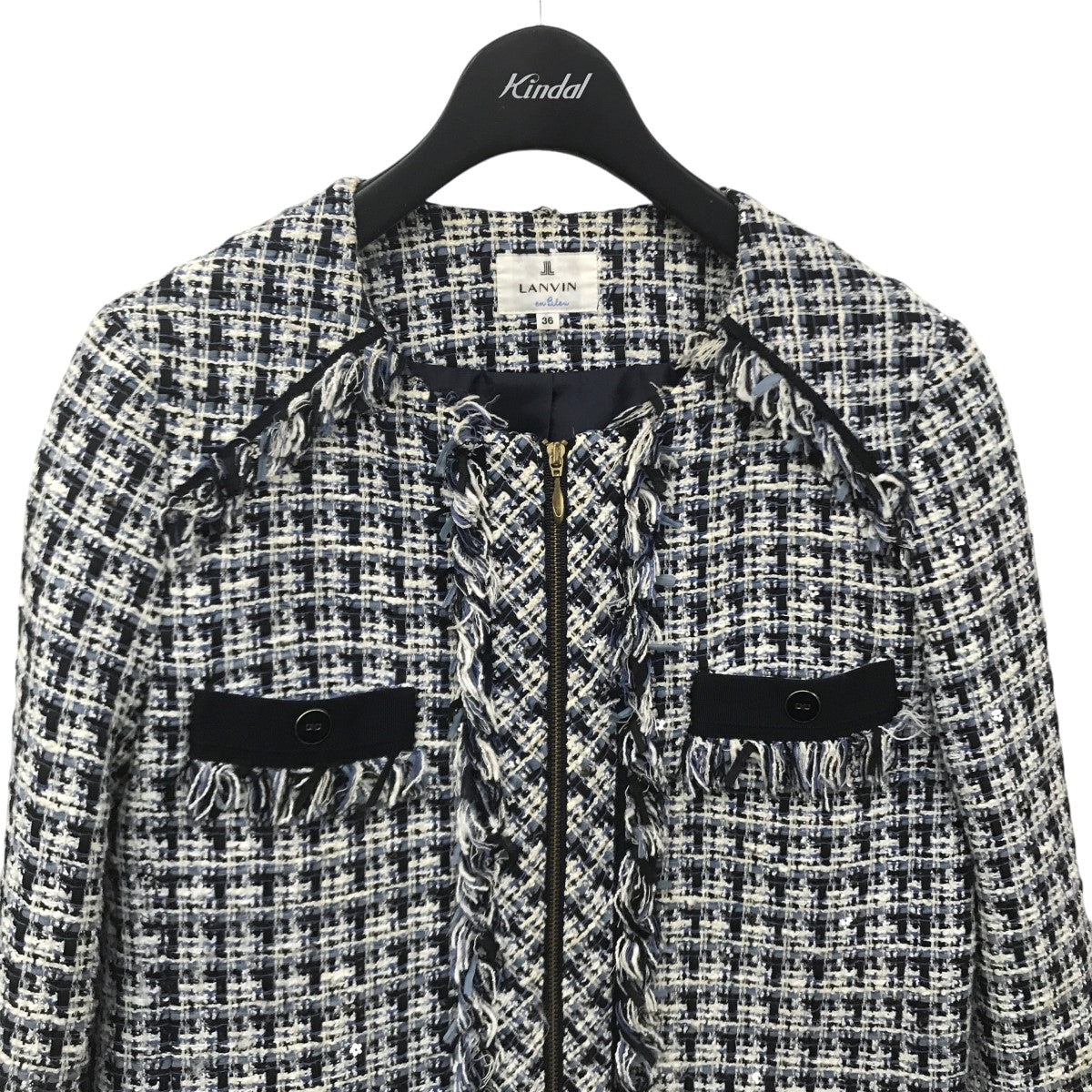 LANVIN en Bleu(ランバンオンブルー) ツイードノーカラー