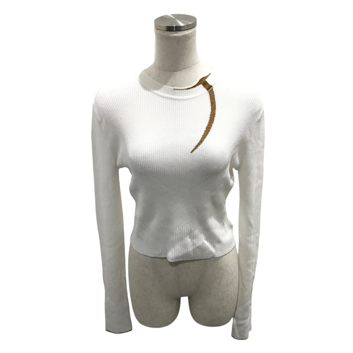 mame kurogouchi 【Kintsugi Crew Neck Knitted Top】リブニットMM24FW-KN516 古着・中古-1枚目のアイテム画像