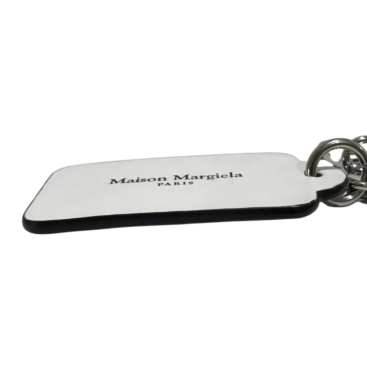 新品 Maison margiela マルジェラ レザー キーリング ホワイト Maison Margiela キーホルダー レザー ブラック ホワイト