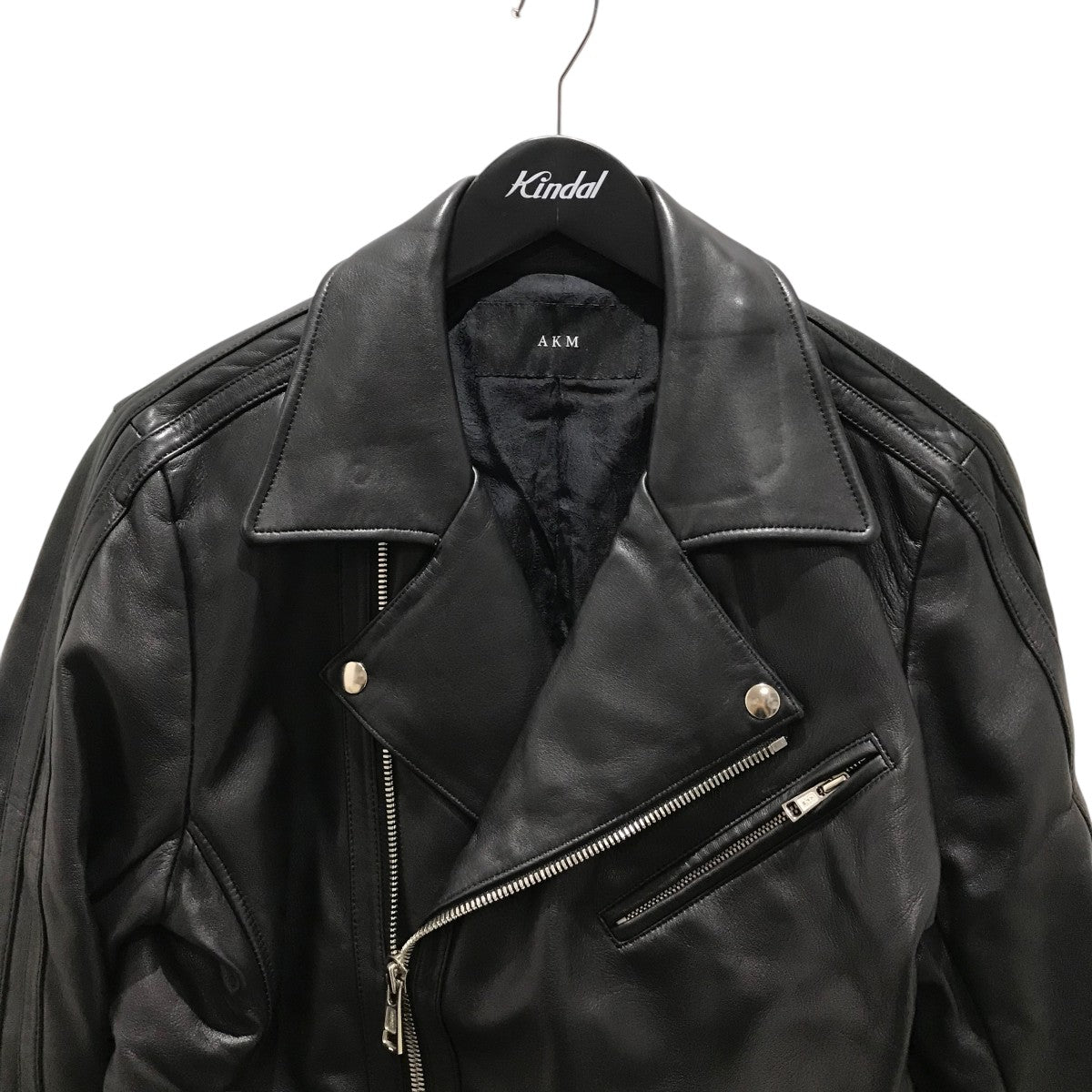 AKM レザー ダブルライダースジャケット　ラムレザー AKM レザージャケット ラムレザー ライダース ブランド古着】ムートン