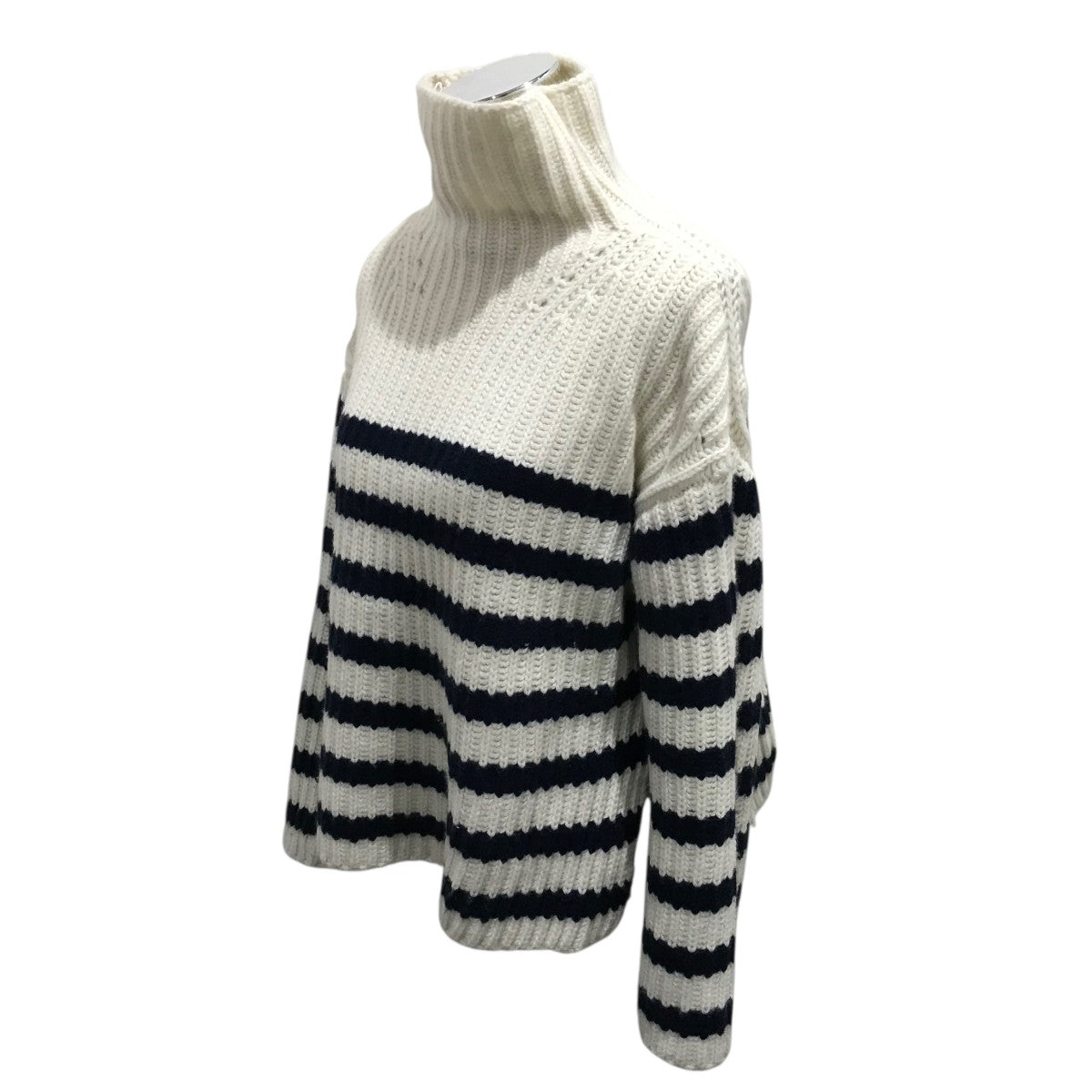 【Cashmere High Neck Border Knit Top】カシミヤハイネックボーダーニットMY22AW-KR011