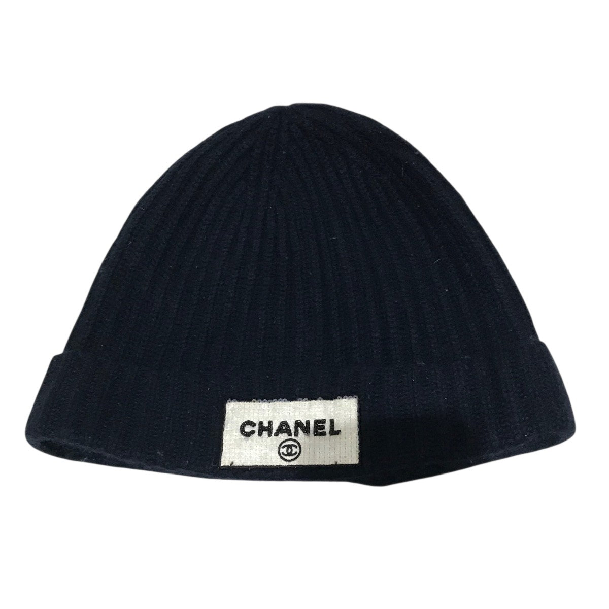 CHANEL 黒 カシミヤ　ニット帽 ココマーク カシミヤ ニットキャップ ビーニー ケーブル編み ロゴ