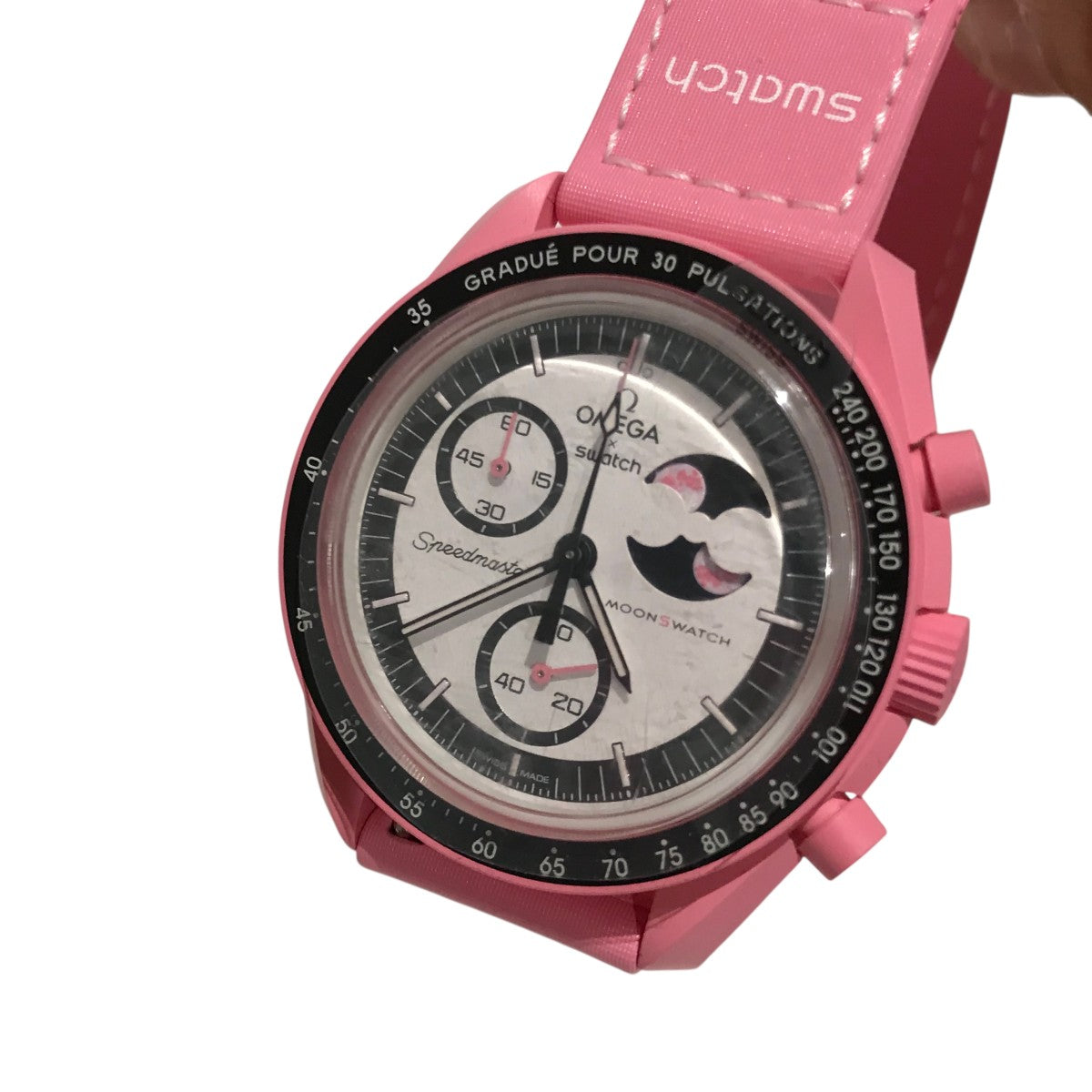omegaアナログ時計 シルバー/ピンク MISSION TO THE PINK MOONPHASE - Bioceramic MoonSwatch