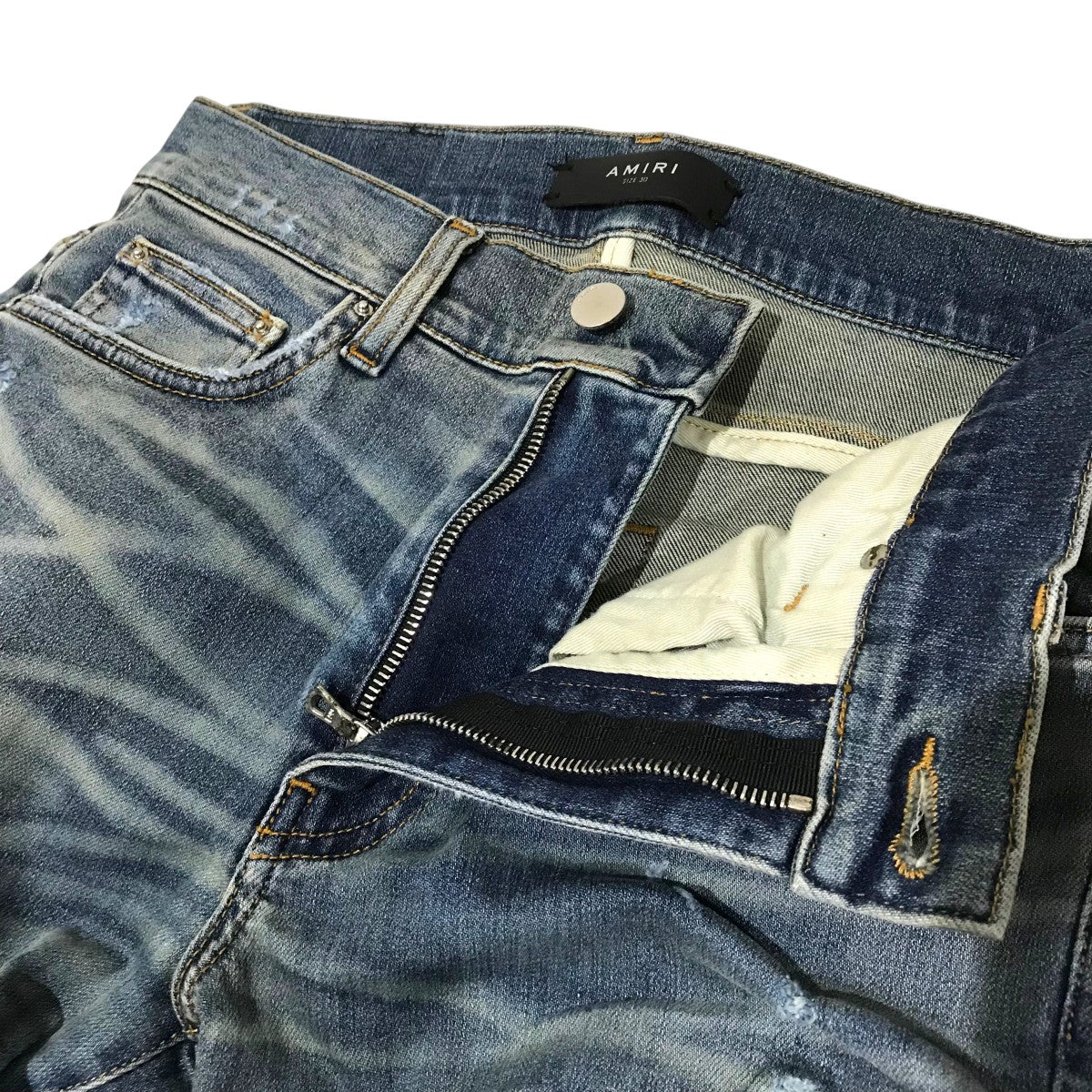 AMIRI(アミリ) レザーバイカーデニムパンツ インディゴ サイズ 30