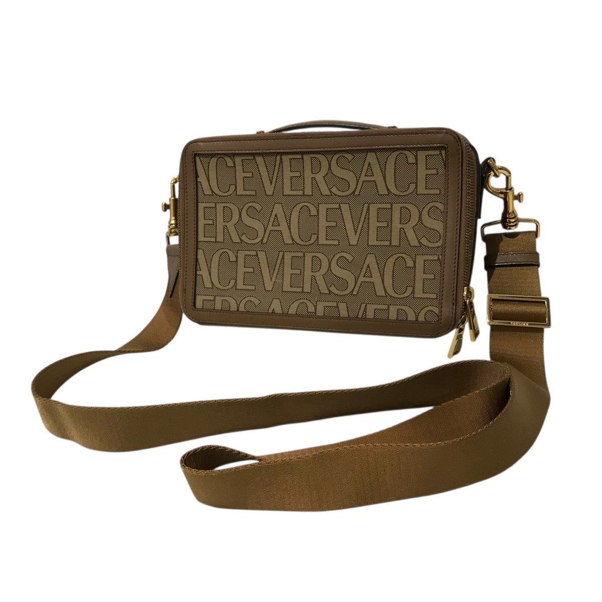 VERSACE ロゴレザー×キャンバスショルダーバッグ 古着・中古-1枚目のアイテム画像