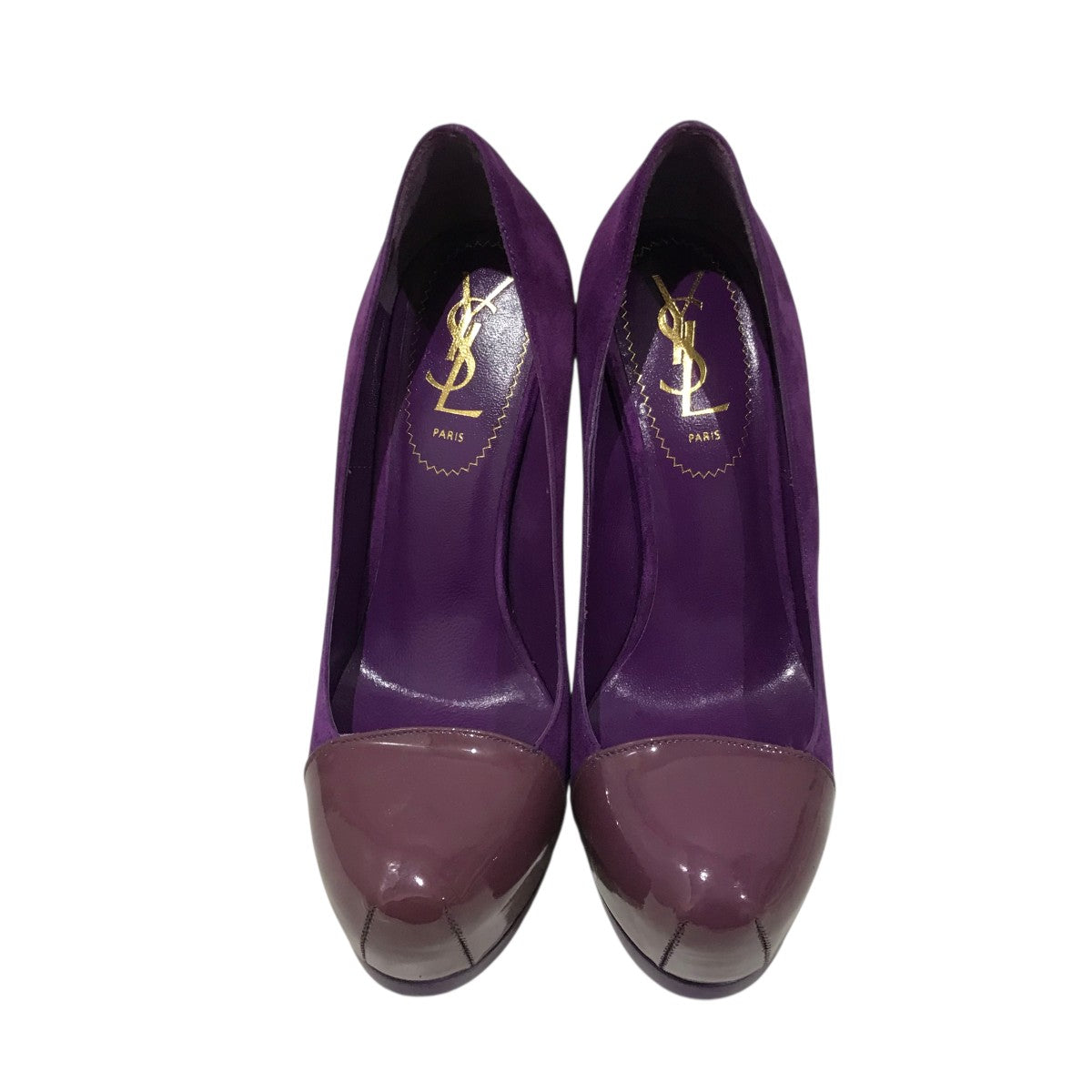【美品】ysl　オペラパンプス　スウェード オピウム パンプス（ブラック／パテントレザー＆クローム