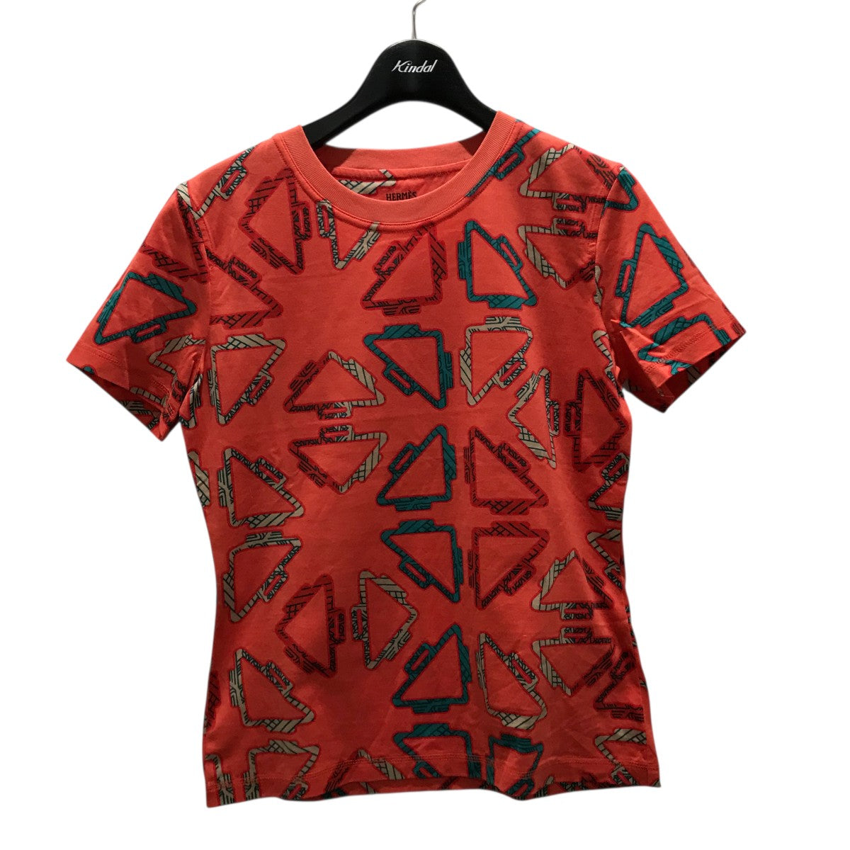 エルメス HERMES マルチカラーTシャツ オレンジ×グリーン サイズ：36 HERMES(エルメス) マルチカラーTシャツ オレンジ×グリーン