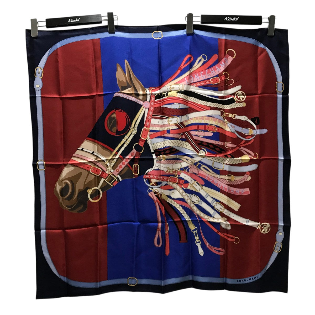 LONGCHAMP シルク スカーフ 美品 LONGCHAMP(ロンシャン) シルクスカーフ ネイビー×マルチカラー