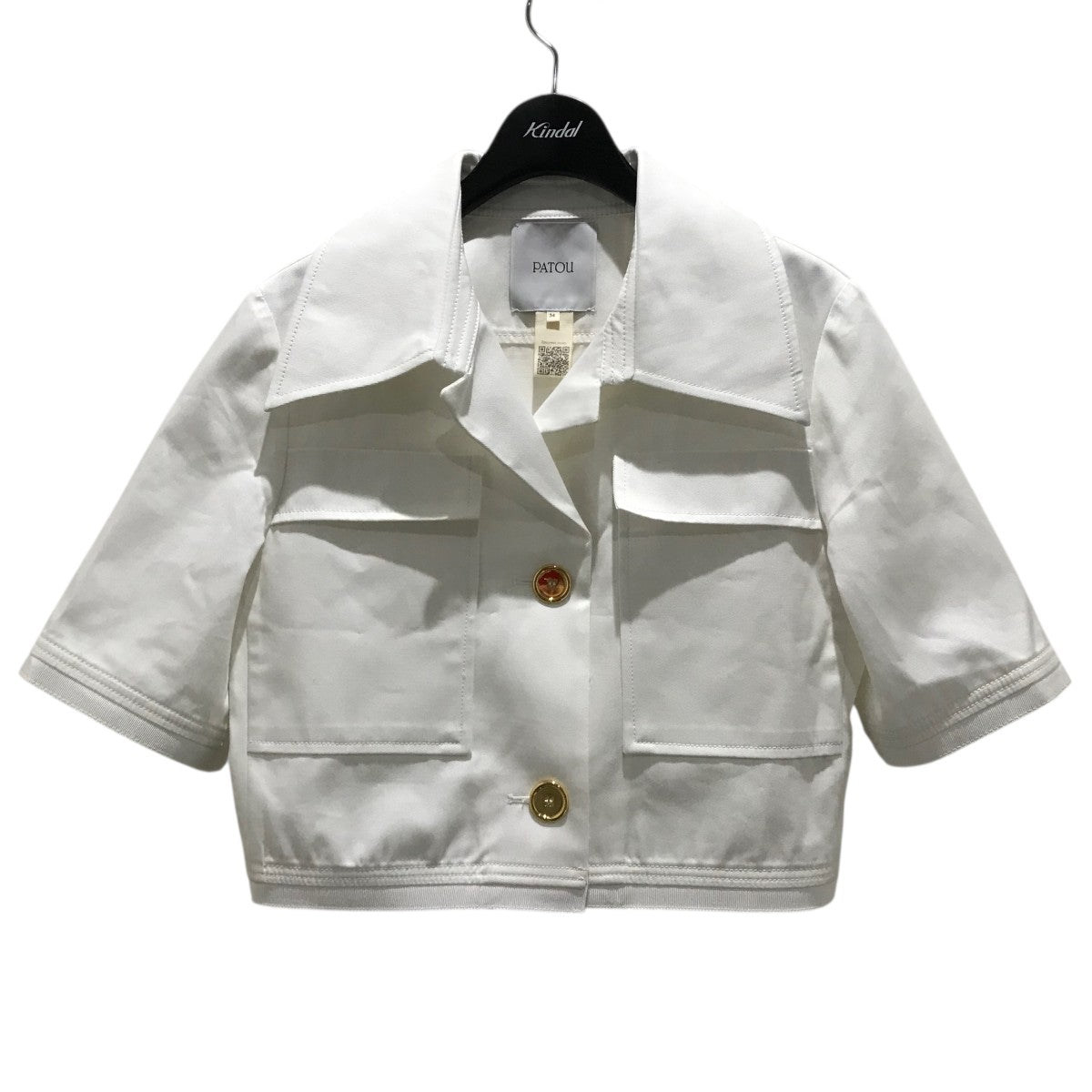 パトゥ Patou 25SS ギャバジンショートスリーブクロップドシャツ JA0480074001W ホワイト サイズ：34 Patou(パトゥ) 25SSギャバジンショートスリーブクロップドシャツ